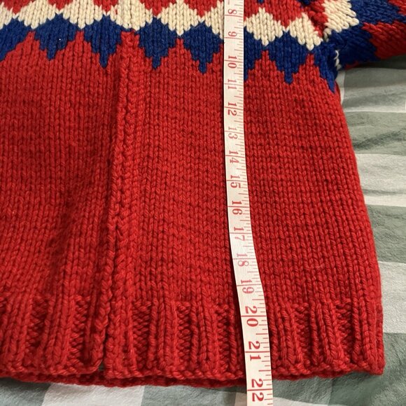 Vintage Handmade Cowichan Cardigan Sweater Kids Youth Geometric Fair Isle Wool - Picture 5 of 6